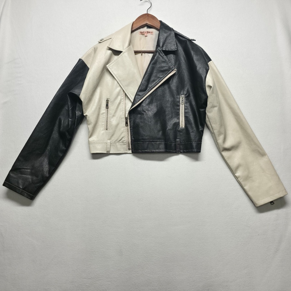 Bailey Rose Women's Colorblock Faux Leather Moto Jacket Size Medium
